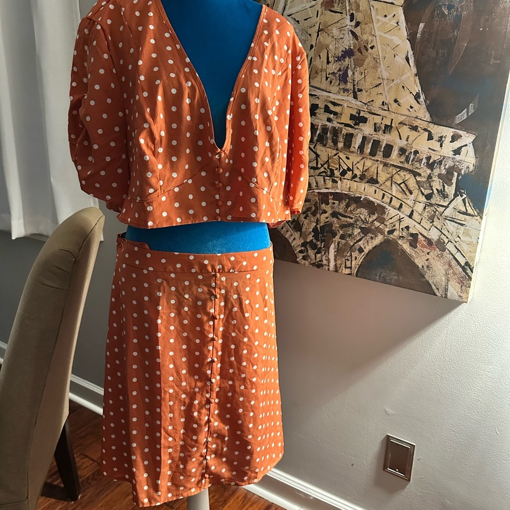 SHEIN Polka Dot Orange Crop top & Skirt